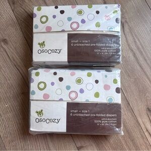 Osocozy 12 Unbleached 100% Cotton Pre-folded Diapers Small Size 1